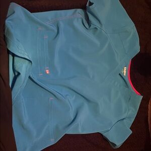 Scrubstar Blue Scrub Top with Pink Trim